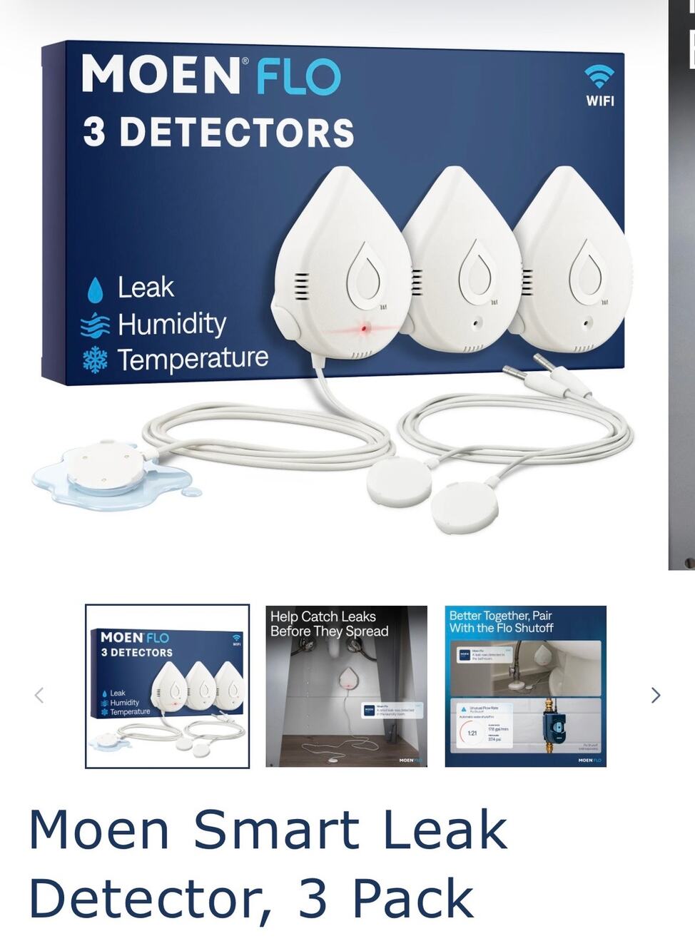 Moen Flo Smart Leak Detector 3 Pack WiFi Enabled Water Moisture New $140 920-005